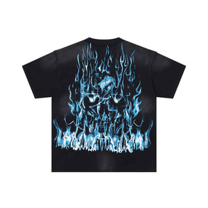 T-shirt à manches courtes noir pour homme avec imprimé crâne bleu et éclairs, col rond, coupe décontractée, jersey de coton - Product Image 6