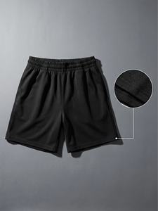 Shorts cargo noirs unis pour hommes, taille mi-haute élastique, décontractés, utilitaires, grandes poches, 100 % coton, écologiques, pour l'extérieur - Product Image 3