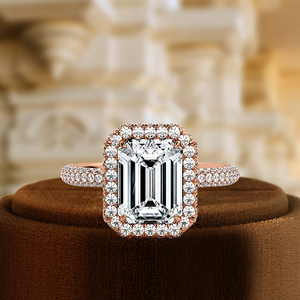 แหวนหมั้นเพชรเม็ดเดี่ยวทรงมรกต 1 กะรัต เพชรเพาะเลี้ยงในห้องปฏิบัติการ ตัวเรือนทองคำแท้ 14k แบบ 3D Pave แหวนเจ้าสาว แหวนแต่งงานเพชรแบบ Halo Full Pave - Product Image 1