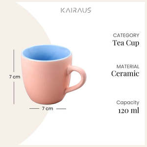 Glossy Dual Toned Glazed Ceramic Tea <b>Cup</b> Set of 6 Microwave Safe Stoneware Mugs for <b>Camping</b> - Product Image 3