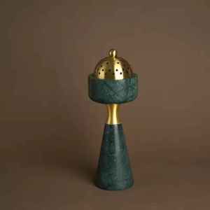Ensemble brûleur de bakhoor moderne en métal et terrazzo, encensoir en aluminium cannelé, insert en acier inoxydable, pot de rangement pour oud, plateau de service, cadeau - Product Image 5