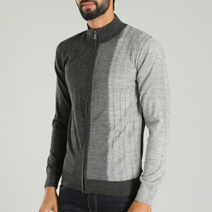 Cardigan tricoté ajusté pour homme, col montant décontracté, fermeture éclair intégrale, en acrylique et laine, idéal pour l'hiver - Product Image 1