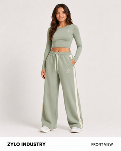 Hot Selling Winter Casual Wear <b>Lace</b> Front Seam Wide Bottom Sweatpants Women Polyester/Cotton Fleece Breathable Lightweight - Product Image 1