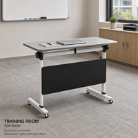 Table de formation mobile moderne avec panneau de discrétion noir, base en métal blanc et roulettes pour salles de réunion de bureau