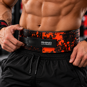 Ceinture de musculation ajustable en néoprène RHINO FITNESS, rouge et noir, avec boucle à dégagement rapide, support lombaire durable - Product Image 5