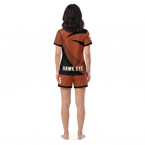 ผลิตชุดฟุตบอลหญิงคุณภาพสูง ผ้าโพลีเอสเตอร์ 100% สีน้ำเงิน เสื้อคอวีแขนสั้น และกางเกงกีฬาขาสั้น - Product Image 6