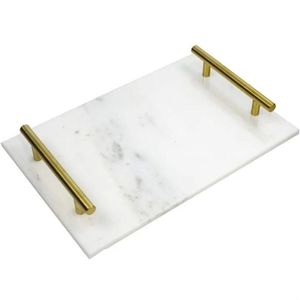 Plateau de service simple en marbre avec poignée en laiton doré, accessoire décoratif pour la maison, les mariages et les hôtels, plateaux en laiton et en marbre - Product Image 3