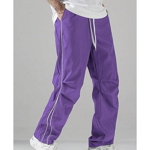 Pantalon de survêtement noir pour hommes, taille élastique, cordon de serrage, rayures latérales, pantalon de jogging décontracté en nylon anti-rides pour hommes, pantalon décontracté pour l'extérieur - Product Image 2