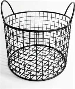 Cesta de Almacenamiento Redonda de Alambre Metálico Negro, Cesto de Ropa Grande con Asas, Contenedor Organizador de Juguetes - Product Image 1