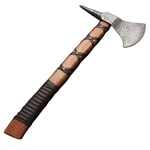 Handmade <b>Axe</b> Damascus Steel Blade Wood <b>Handle</b> With Leather Sheath Outdoor Knife - Product Image 1