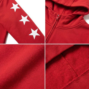 Nouveautés : Survêtement rouge à capuche pour femme, fermeture éclair intégrale, style streetwear décontracté avec poches latérales, impression par transfert thermique - Product Image 6