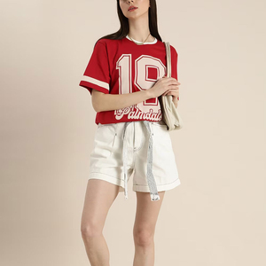 เสื้อยืดครอปผู้หญิง PUFFIN SPORTS OEM พิมพ์ลายตามสั่ง คอกลม แขนสั้น ทรงหลวม สวมใส่สบาย ผ้าเจอร์ซีย์คอตตอน เหมาะสำหรับฤดูใบไม้ผลิและฤดูร้อน - Product Image 3