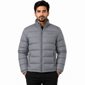 Doudoune en polyester avec logo frontal, vente en gros, doudoune rouge pour homme, col montant, fermeture éclair, coupe-vent, vêtement d'hiver décontracté - Product Image 1