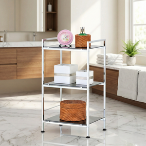 Estante de Almacenamiento de Esquina para Baño, Moderno, de Vidrio, de Tres Niveles, Acabado Cromado, Duradero, Venta en Shopee, Venta al por Mayor en Taiwán - Product Image 2
