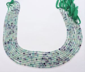 Perles de fluorite naturelle multi-facettes, forme rondelle, 3 à 4 mm, perles de fluorite en vrac, chaîne de perles pour la création de bijoux - Product Image 1