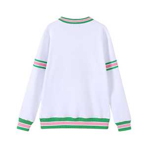 เสื้อสเวตเชิ้ตคอกลมลายทางสีขาว AKA ผ้าเชนิลล์ ปักตัวอักษรกรีกแบบพรีเมียม ทรงสวมใส่สบาย เหมาะสำหรับใส่ลำลอง - Product Image 2