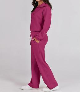 Wholesale Customized Fashionable Women's Casual Outfit Long Sleeve Zipper Sweatshirt & Wide Leg Pants Two Piece <b>Tracksuits</b> Set - Product Image 2