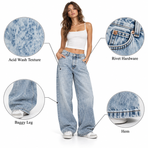 Jeans Anchos Vintage Lavados para Mujer y Hombre, Pantalones de Mezclilla de Corte Holgado, Ropa Retro Urbana, Venta al Por Mayor de Fábrica - Product Image 6