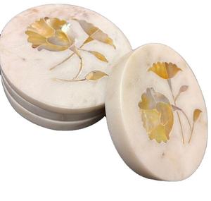 Wholesale Luxury Marble Coasters Set Brass Leaf Inlay Stone <b>Drink</b> Coasters Decorative Dining <b>Bar</b> Accessories - Product Image 1