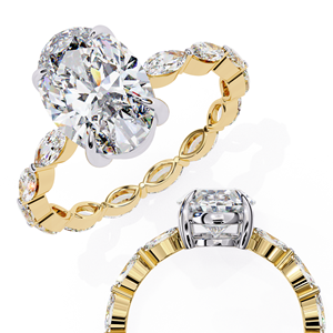 Anillo de Compromiso de Diamante Cultivado en Laboratorio con Corte Ovalado para Mujer, con Diamantes Laterales, Chapado en Oro, Estilo Clásico de Lujo, Claridad VS2, Color Blanco E - Product Image 3