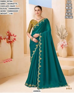 Sari Tradicional Imperial Teal para Mujer, Sin Arrugas, para Fiestas - Product Image 1