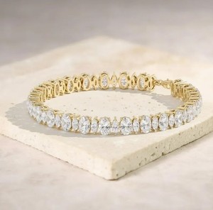 Oval and Marquise Moissanite Stone Gold Plated Sterling Silver Luxury Tennis <b>Bracelet</b> Handmade Fine Jewelry Gift Women - Product Image 4