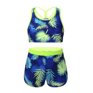 Women's Floral Print <b>Tankini</b> Set Scoop Neck Crop Top With Shorts Spandex Polyester Stretch Swimwear - Product Image 3