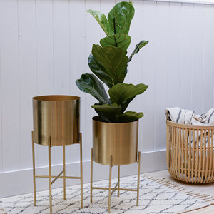 Jardinières de sol plaqué or antique organisées pour salon balcon décor Pots de fleurs en fer incroyable jardinière américaine avec support - Product Image 1