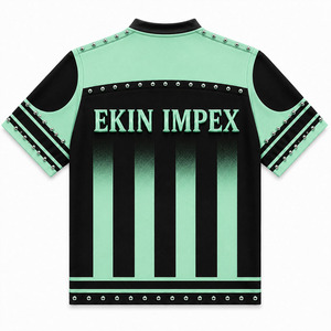 เสื้อฟุตบอลผู้ชายพรีเมียมสีเขียวมิ้นต์ดำ คอวี แขนสั้น ประดับด้วยคริสตัล พิมพ์ลายแบบซับลิเมชั่น แห้งเร็ว - Product Image 2