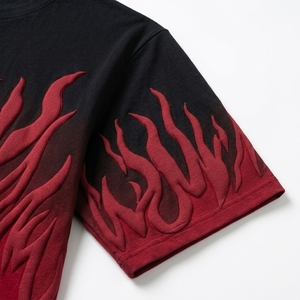 Men's Crop Oversized Puff Print <b>Flame</b> T-<b>Shirt</b> 100% Cotton Knitted Streetwear 240g Heavyweight Logo Breathable Tee - Product Image 3