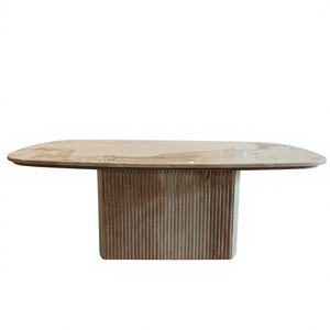 Table basse scandinave NORDICA à nervures avec plateau en marbre et base en bois, design ovale moderne, décorative, faite à la main, plateau relevable - Product Image 2
