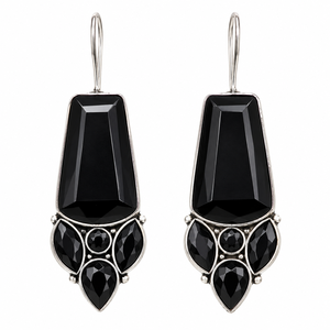 Wholesale Brass Oxidized Silver <b>Black</b> Onyx Fashion <b>Dangle</b> <b>Earrings</b> | Handmade Boho Ethnic Party Jewelry | Bulk Supply - Product Image 1