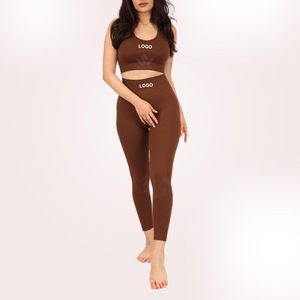 Women's Seamless 2-Piece Yoga Set Sports Bra High Waist Leggings Solid Color Racerback <b>Crop</b> <b>Top</b> Full Length Quick Dry Activewear - Product Image 6