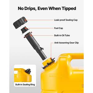 Secure <b>5</b> <b>Gallon</b> Yellow Fuel Container Leak-Proof Portable Flat Fluid <b>Tank</b> Clear Spout 15 L/min Max Flow Rate for Cars 2 Packs - Product Image 3