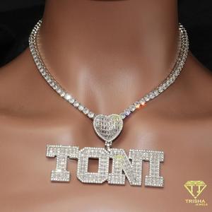 " TONI " <b>Name</b> Necklace Iced Out Moissanite Diamond Pendant Luxury Hip Hop Jewelry With Tennis <b>Chain</b> - Product Image 1