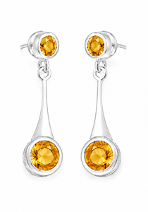 Citrine <b>Sterling</b> <b>Silver</b> <b>Stud</b> Drop Earrings, Round Citrine 925 <b>Silver</b> Dangle Earrings, November Birthstone Gift for Her - Product Image 1