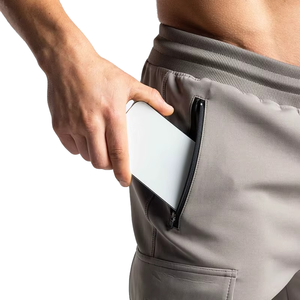 Pantalon de jogging cargo gris en toile légère pour homme avec taille élastique et cordon de serrage, plusieurs poches, décontracté, pour l'automne et la gym - Product Image 5