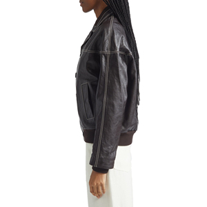 Chaqueta con Capucha de Cuero Genuino para Mujer, Estilo Biker, Cierre de Cremallera, Corte Ajustado, Color Negro, Logotipo Personalizado, Precio de Fábrica, Venta al Por Mayor, OEM - Product Image 5