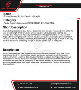 Elevador de Succión Septal Recto Gorney, Instrumento Quirúrgico ORL, Elevador Nasal para Rinoplastia, Herramienta de Acero Inoxidable - Product Image 5