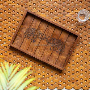 Bandeja de madera hecha a mano con abalorio a medida con opciones de doble ASA Bandeja de servicio personalizada para fiestas de bodas y uso doméstico elegante - Product Image 6