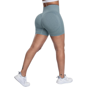 Shorts Deportivos Sin Costuras Color Azul Polvoriento, Shorts de Cintura Alta para Mujer, Shorts para Correr, Entrenamiento, Ciclismo, Yoga - Product Image 6