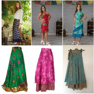 Women's <b>Boho</b> Vintage Printed 100% Silk Wrap <b>Skirt</b> Free Size Knee-Length Flowing with Adjustable Waist Design Washable Quick-Dry - Product Image 5