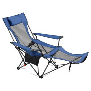 Chaise de plage pliable en maille portable avec fonction inclinable, 4 positions réglables pour adultes, avec appui-tête, repose-pieds et sangles de maintien - Product Image 1