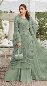 Salwar Kameez semi-couturié en Georgette avec broderies et travail de perles, longueur midi moderne, idéal pour les mariages, Diwali et les occasions festives - Product Image 6