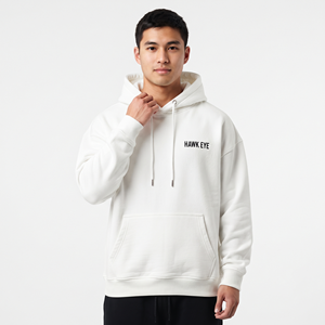 Sweat-shirts à capuche décontractés pour hommes, col à cordon, couleur blanche unie, en coton - Product Image 6