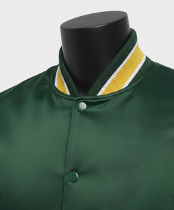 Chaqueta Varsity Lisa de Satén Verde Oscuro, Chaqueta de Béisbol de Satén Personalizada, Fabricante de Chaquetas Bomber al por Mayor con Etiqueta Privada OEM - Product Image 6