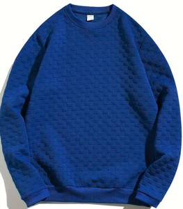 2026 Elegant Men's Oversized Crew Neck Pullover Sweatshirt Solid Color Casual Knitted Cotton Winter Embroidered - Product Image 3