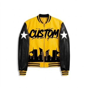 Chaqueta Varsity Personalizada para Hombre, Mangas de Cuero, Diseño Gráfico de Horizonte Urbano, Chaqueta Bomber, Estilo Urbano, Chaqueta de Moda - Product Image 1
