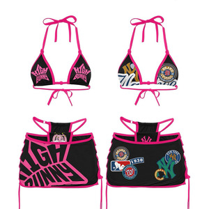 Premium Polyester Spandex 220 GSM <b>Bikini</b> <b>Set</b> Black Pink Panel Design Sublimation Custom Logo Swimwear Women <b>Bikinis</b> <b>Set</b> - Product Image 1