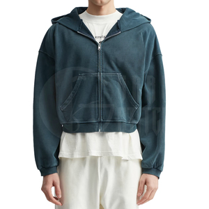 Sudaderas con capucha personalizadas, estilo boxy, con cremallera, cortas, unisex, con apliques bordados - Product Image 3